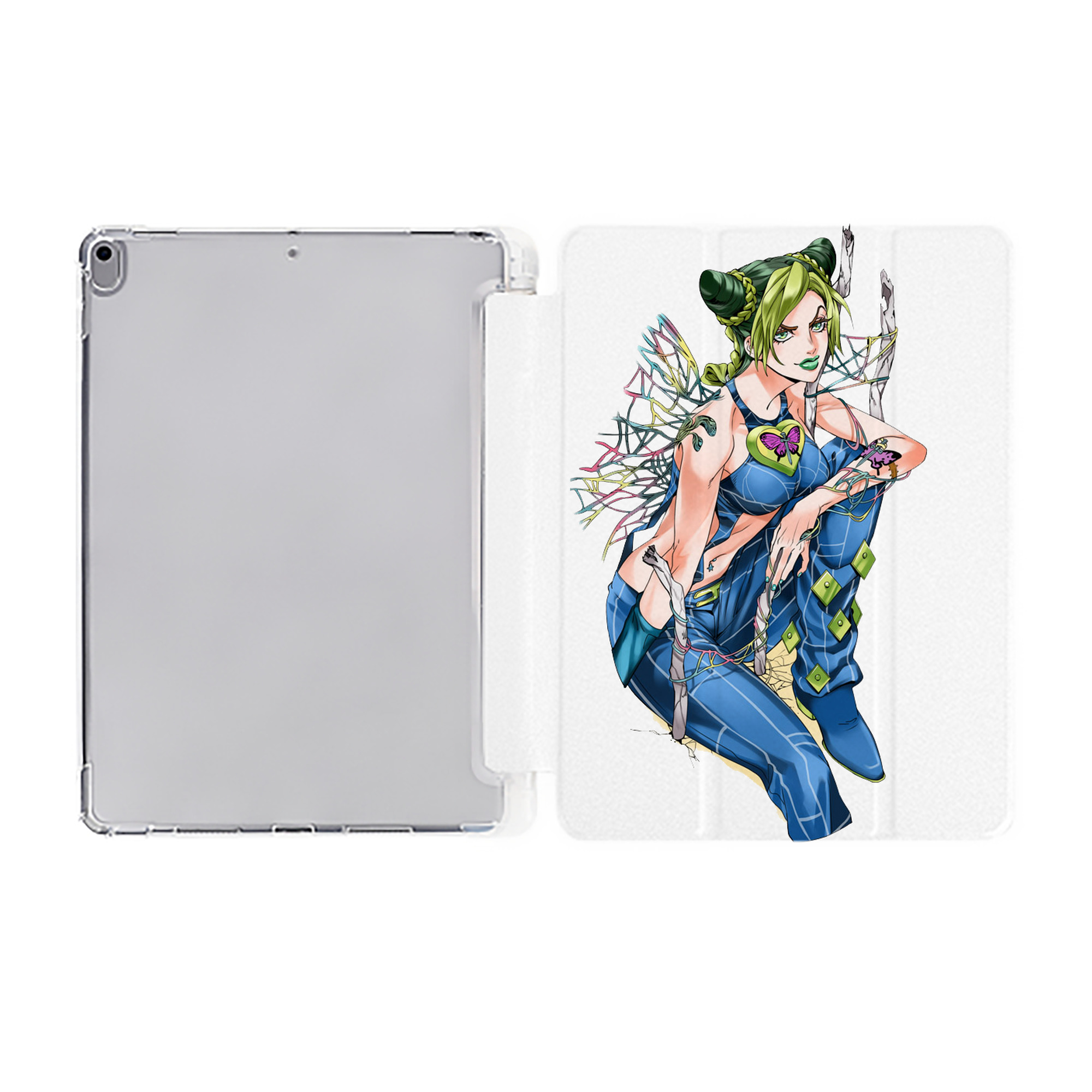 （画像用） "ジョジョの奇妙な冒険 くうじょう ジョリーン JoJo's Bizarre Adventure Jolyne Cujoh " IPad ケース ペン収納付き 三つ折りスタンド PUレザー×シリコン 対応機種9.5/10.5/10.9インチ